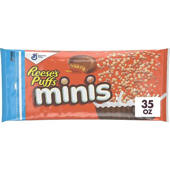 Reese's Puffs Minis Breakfast Cereal, Chocolate Peanut Butter Cereal, Family Size, 35 OZ Bag Cereal