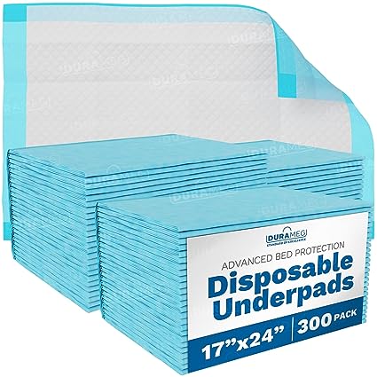 Chucks Pads Disposable [300-Pads] Underpads 17x24 Incontinence Chux Pads Absorbent Fluff Protective Bed Pads, Pee Pads for Babies, Kids, Adults & Elderly | Puppy Pads Large for Training Leak Proof