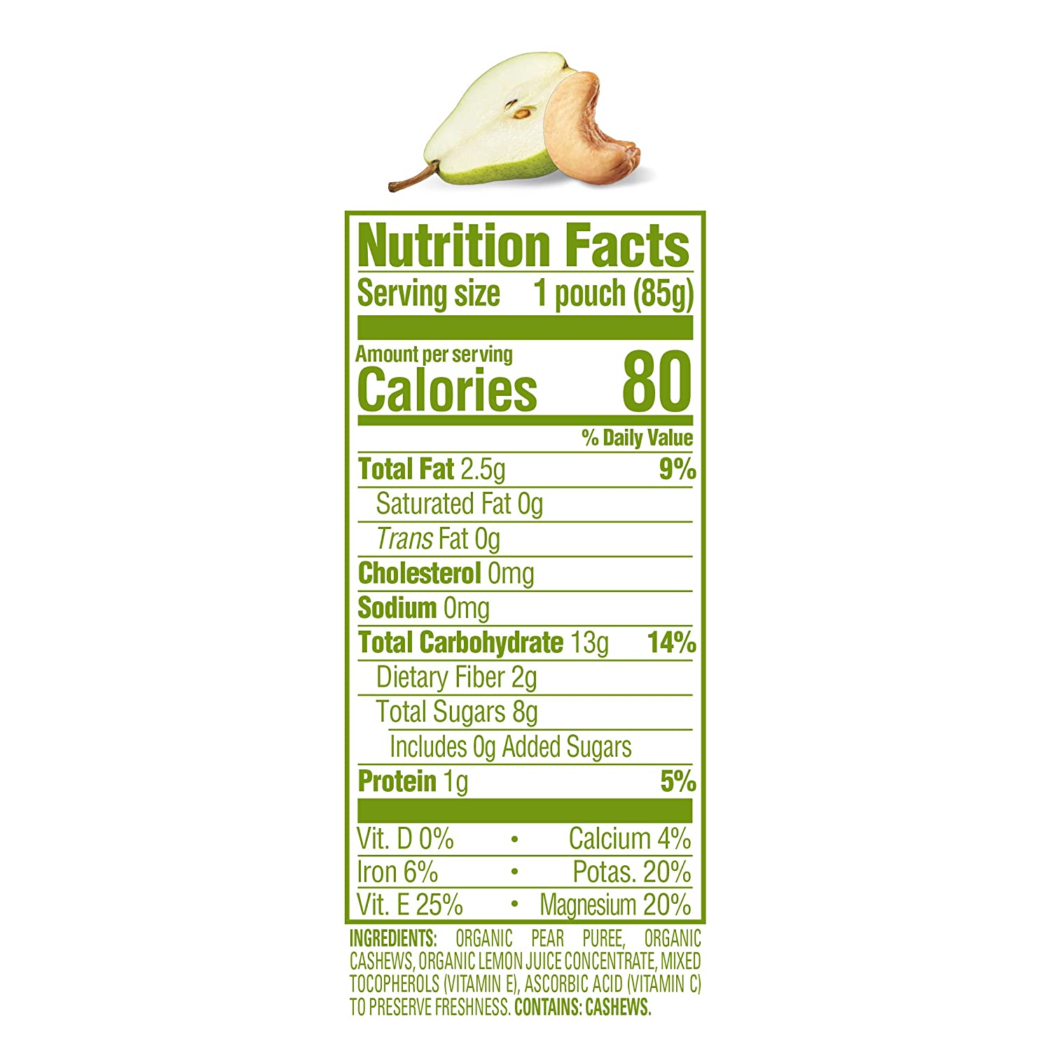 Happy Baby Organics Nutty Blends Organic Pears with 1 tsp Cashew Butter 3 oz Pouch (Pack of 8)