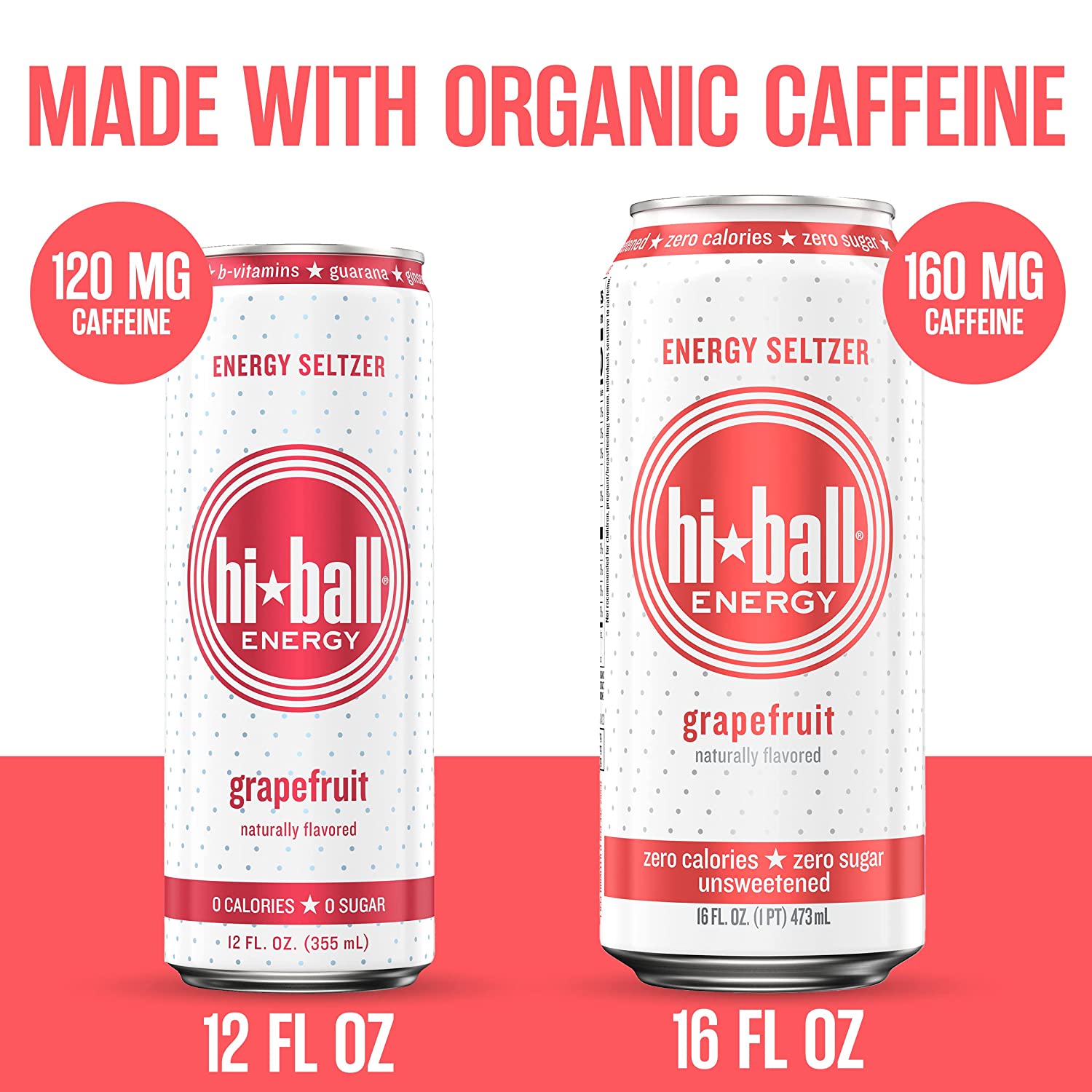 Hiball Energy Seltzer Water, Caffeinated Sparkling Water Made with Vitamin B12 and Vitamin B6, Sugar Free (8 pack of 16 Fl Oz), Grapefruit
