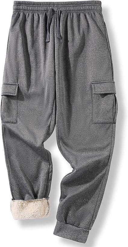 IGEEKWELL Men's Fleece Winter Pants Sherpa Lined Active Joggers Sweatpants  Drawstring Zipper Pockets Elastic