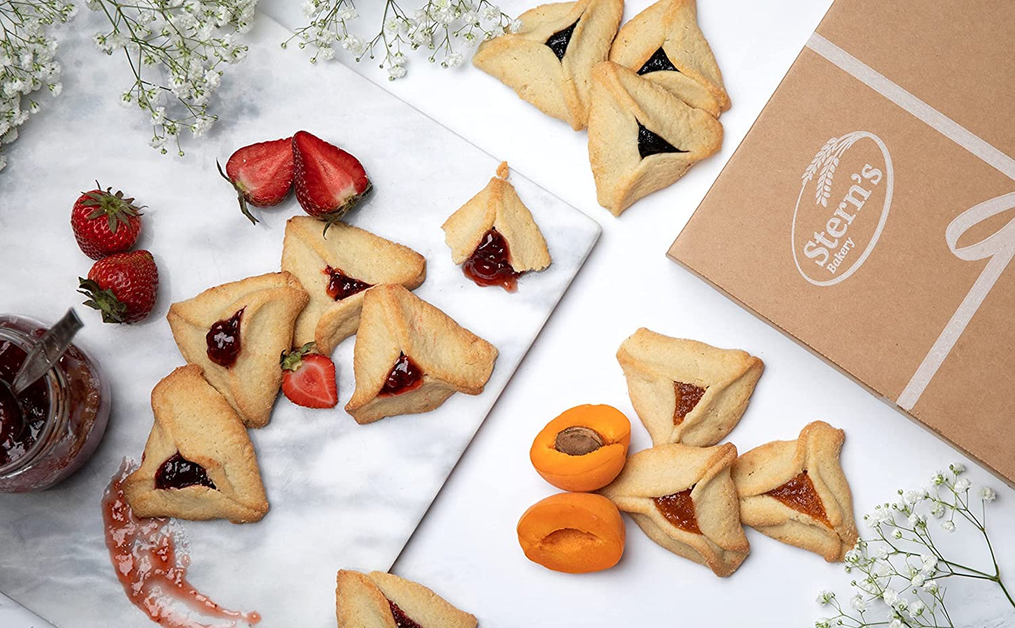 Stern's Bakery Hamentaschen Purim Gifts | Mishloach Manot | Shortbread Cookies with Apricot, Raspberry,Prune Filling |Shalach Manos Purim Basket | Kosher Gourmet Hamentashen Cookies