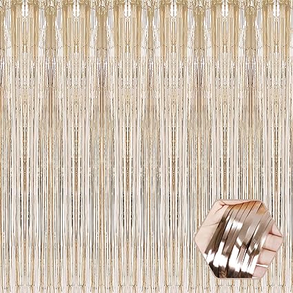 6 Pack Champagne Gold Foil Fringe Curtain Backdrop, 3.28Ft x 8.2Ft Metallic Tinsel Foil Fringe Streamer Curtains for Photo Booth, Halloween, Christmas, Birthday, Wedding Party Decorations