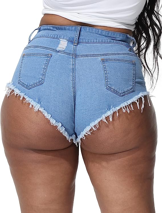 denim Gboomo Women's Plus Size Jean Shorts Sexy Cut Off Denim High Waisted Raw Hem Hot Pants Stretchy Booty Clubwear