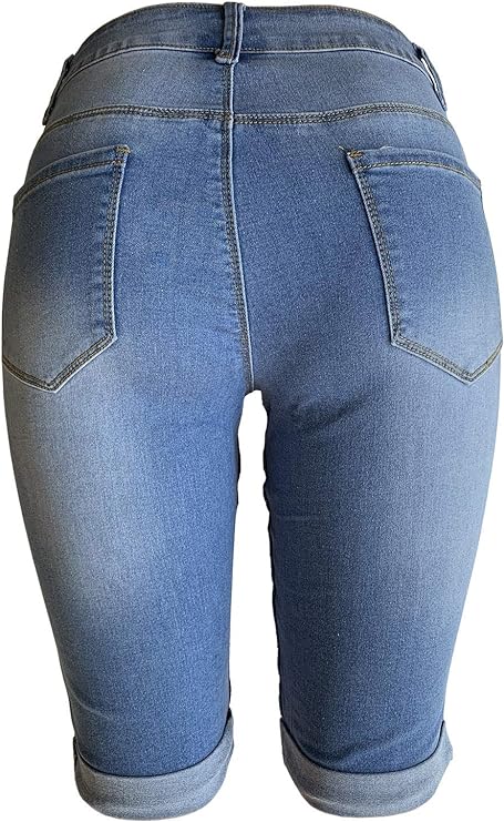 denim Aodrusa Womens Middle Rise Stretchy Denim Shorts Knee Length Curvy Bermuda Stretch Short Jeans