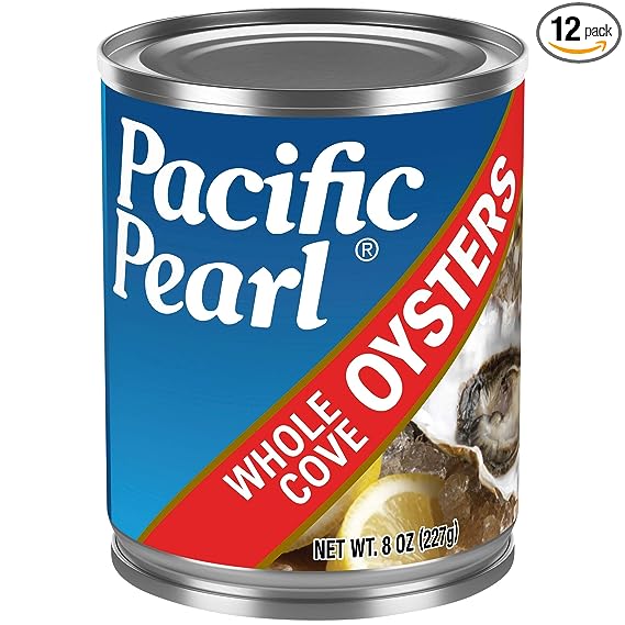 Pacific Pearl Whole Oysters, 8-Ounce Cans (Pack of 12), 96 Ounce
