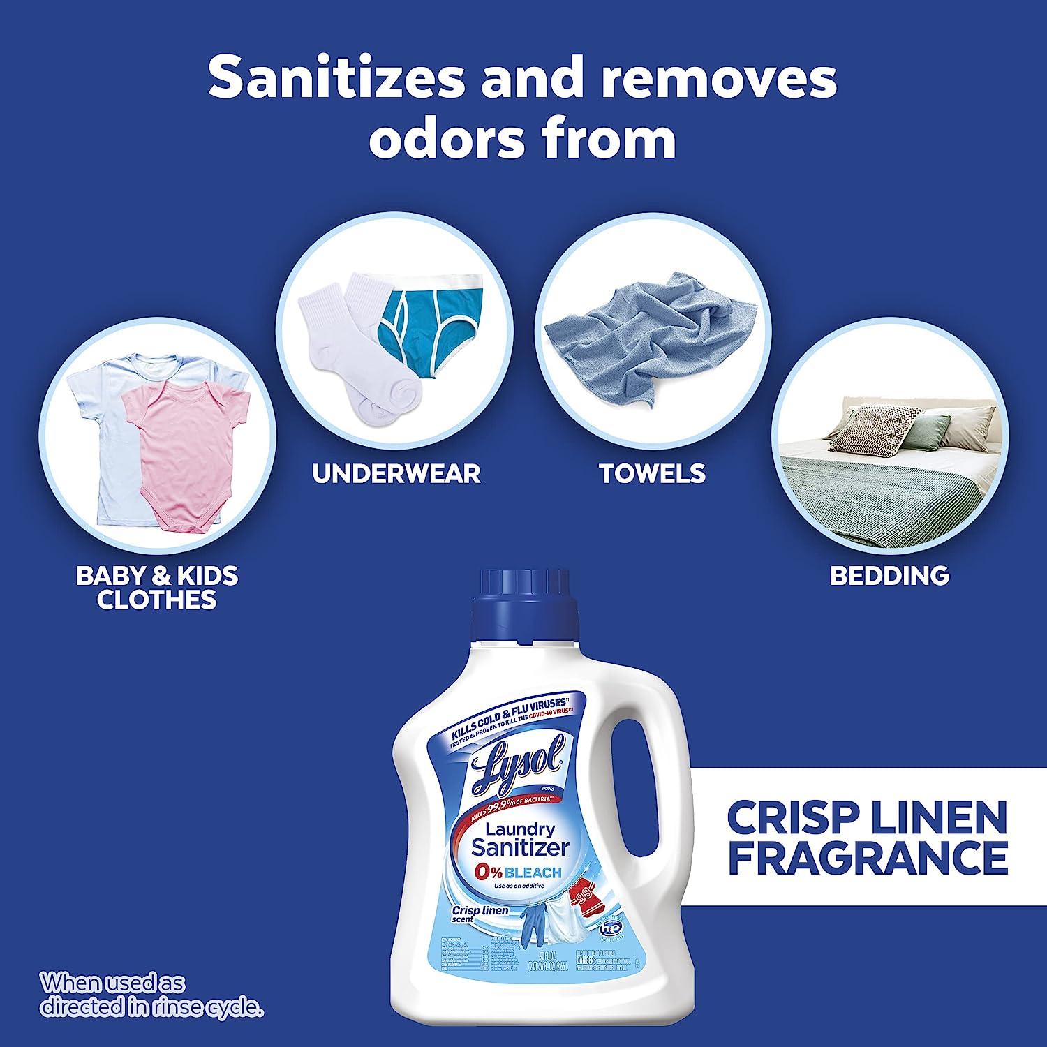 Lysol Laundry Sanitizer Additive, Bacteria-Causing Laundry Odor Eliminator, 0% Bleach Laundry Sanitizer, color, , Multi 90 Fl Oz Crisp Linen