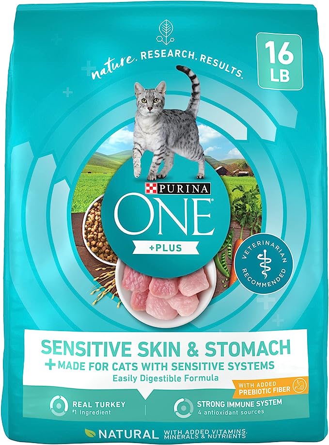 Purina ONE Sensitive Stomach, Sensitive Skin, Natural Dry Cat Food, +Plus Sensitive Skin and Stomach Formula - 16 lb. Bag
