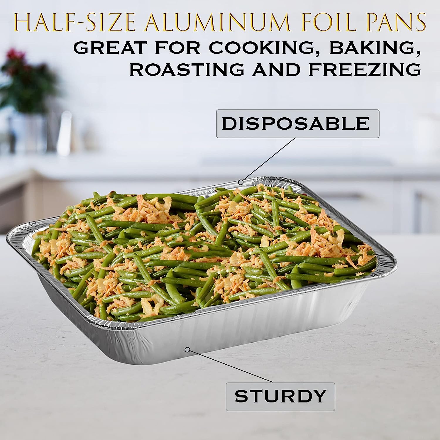 EHOMEA2Z Aluminum Pans Disposable Half Size USA Made (30 Pack) 9x13 Prepping, Roasting, Food, Storing, Heating, Cooking, Chafers, Catering, Crawfish Trays