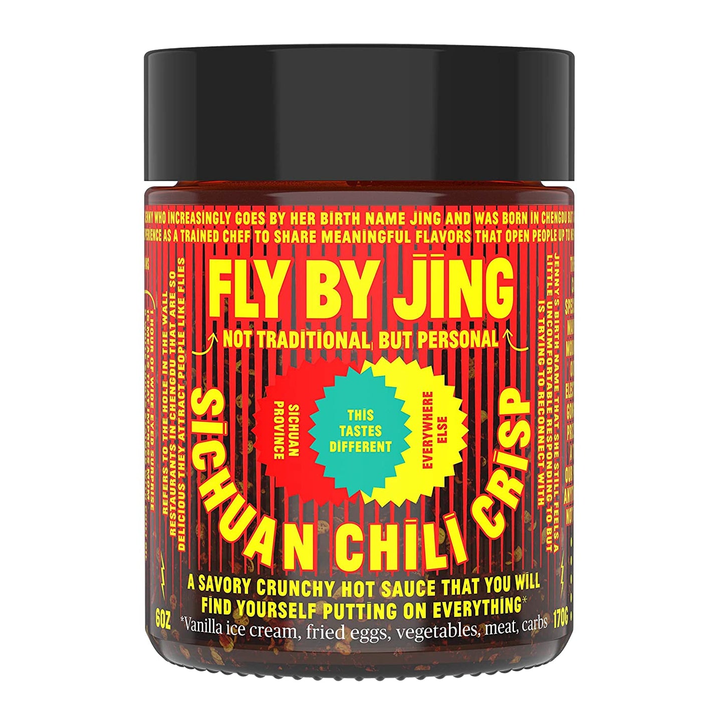 FLYBYJING Sichuan Chili Crisp, Gourmet Spicy Tingly Crunchy Hot Savory All-Natural Chili Oil Sauce w/Sichuan Pepper, Versatile Hot Sauce Good on Everything and Vegan, 6oz (Pack of 1)