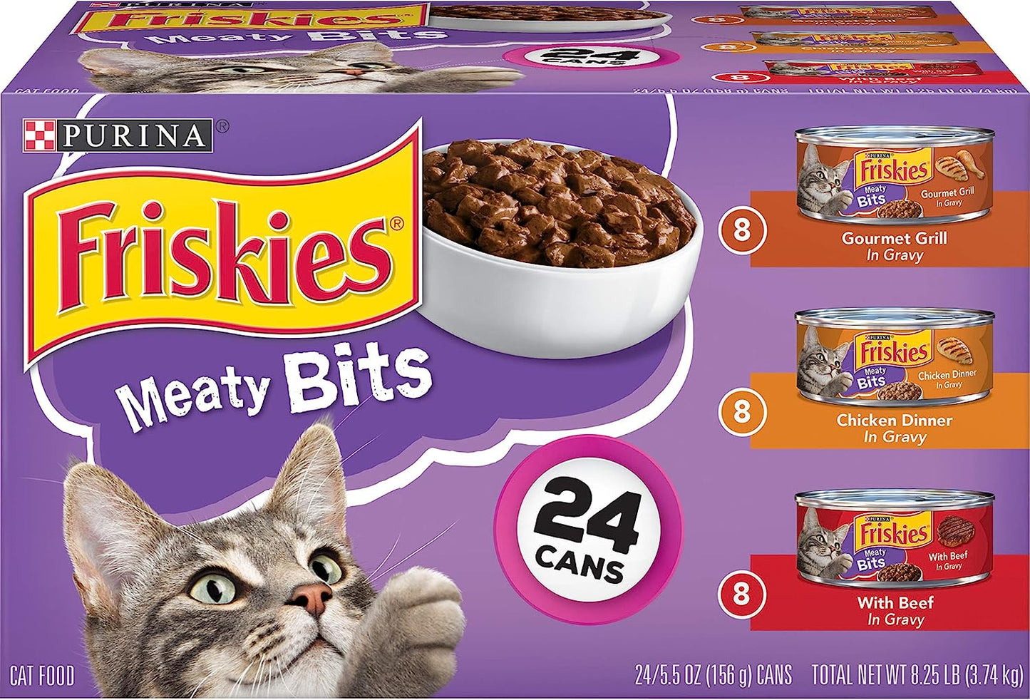 Purina Friskies Gravy Wet Cat Food Variety Pack, Meaty Bits - (24) 5.5 oz. Cans