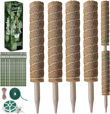Moss Pole 47.5 Inch, 4 Pack Moss Poles for Climbing Plants, Monstera Coir Totem Pole, 16 Inch Moss Sticks for Indoor Plant Support, Train Pothos Creepers Potted Plants Grow Upwards, with Garden Ties