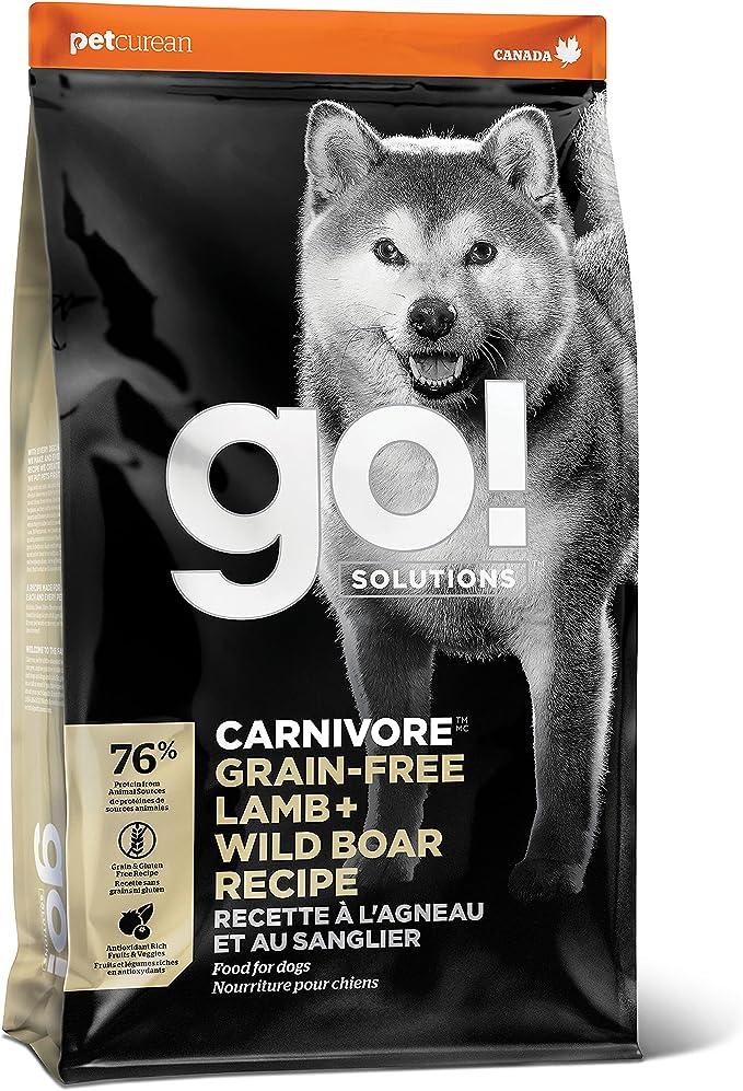 GO! SOLUTIONS Carnivore Grain Free Dog Food, 22 lb – Lamb + Wild Boar Recipe – Protein Rich Dry Dog Food – Complete + Balanced Nutrition for All Life Stages.
