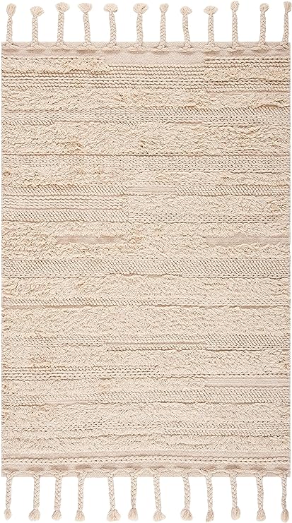 SAFAVIEH Casablanca Collection Accent Rug - 4' x 6', Beige, Handmade Moroccan Tassel Wool, 0.5-inch Thick Ideal for High Traffic Areas in Entryway, Living Room, Bedroom (CSB450A)