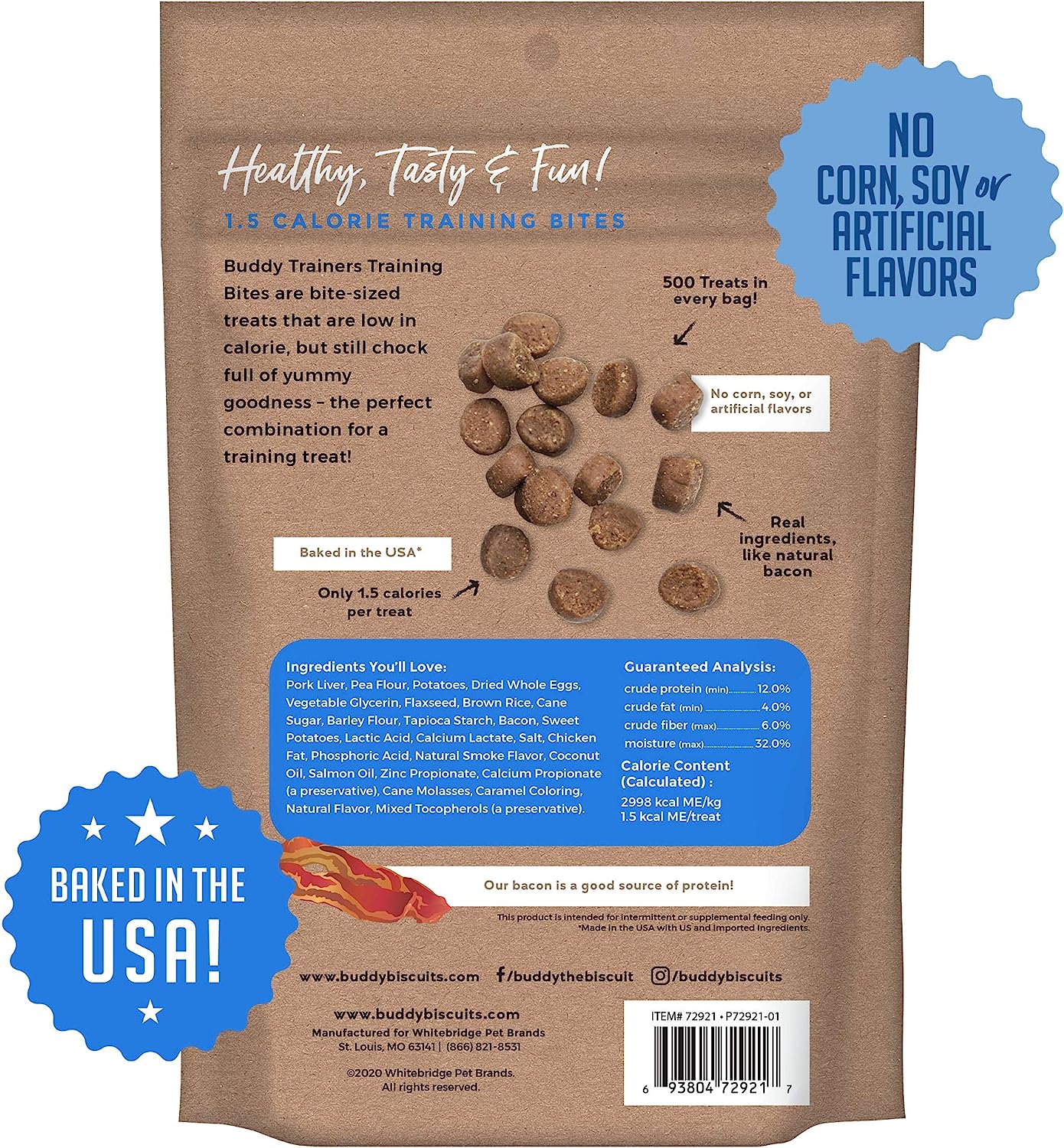 Buddy Biscuits Training Bites for Dogs, Low Calorie Dog Treats Baked in The USA, Bacon 10 oz.