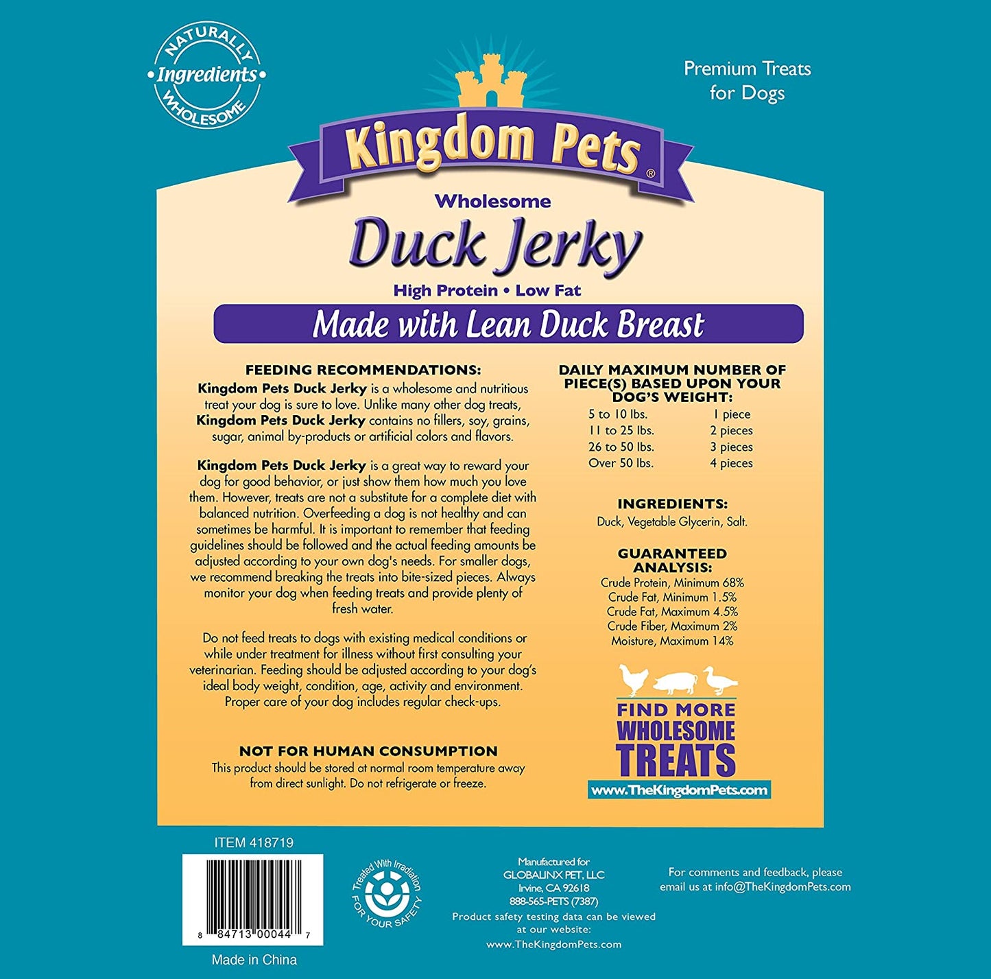 Kingdom Pets Duck Breast Jerky, Premium Treats for Dogs, 40 oz. Bag