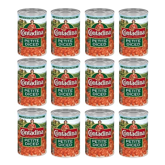 CONTADINA Petite Cut Diced Tomatoes, 12 Pack, 14.5 oz Can, Red