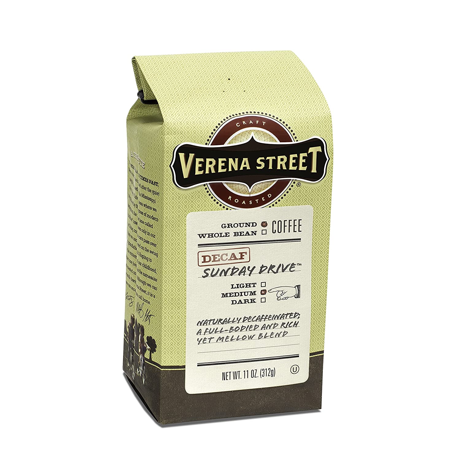 Verena Street 11 Ounce Ground, Swiss Water Process Decaf Coffee, Sunday Drive Decaffeinated, Medium Roast Rainforest Alliance Certified Arabica Coffee