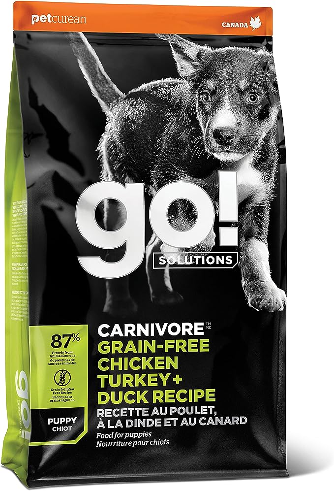 GO! SOLUTIONS Carnivore Grain Free Dog Food for Puppies, 12 lb – Chicken, Turkey + Duck Recipe – Protein Rich Puppy Food – Complete + Balanced Nutrition for Puppies