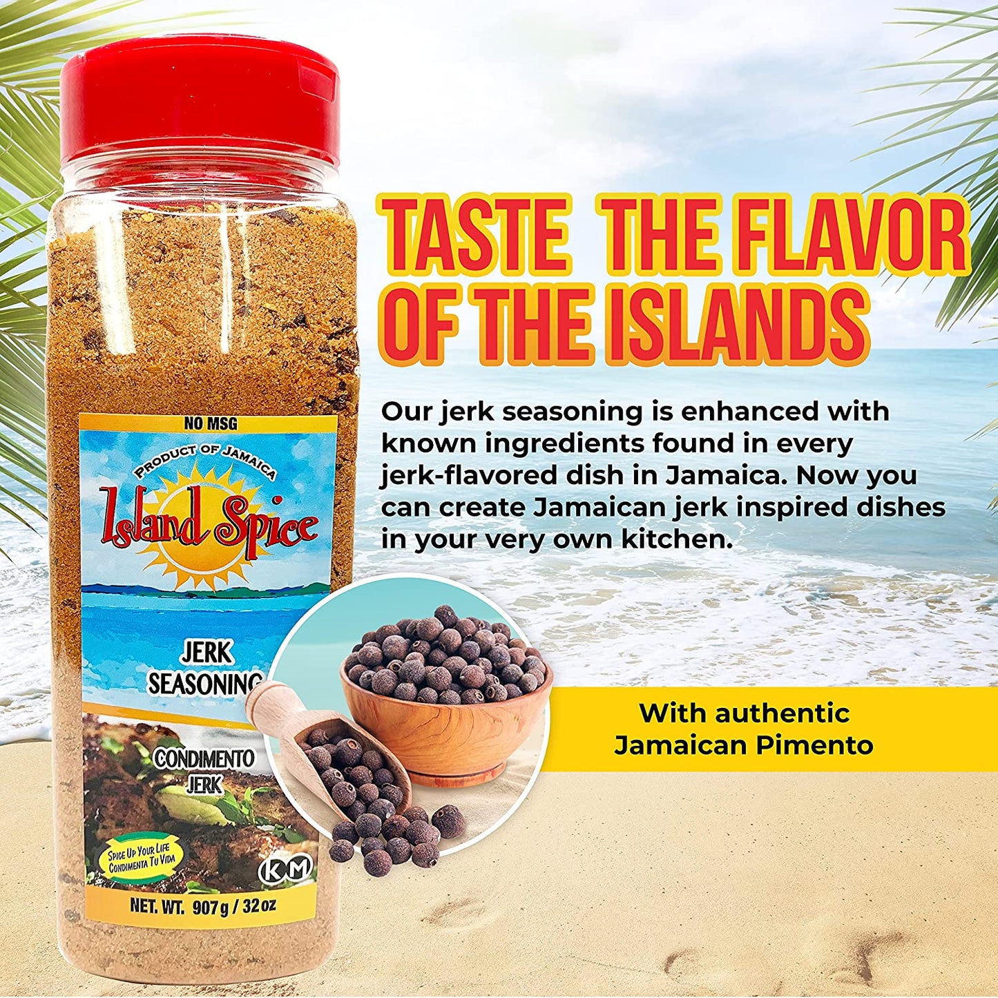 Island Spice Jerk Seasoning 32 ounces - Gluten-Free Vegan-Friendly Dry Rub with Real Jamaican Pimento - Authentic Jerk Flavors and Spice Blend - Use on Chicken, Pork, Beef, Seafood, and Vegan Dishes