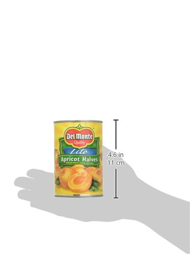 del monte Llte apricot halves in extra Llght syrup, canned fruit, 12 pack, 15 oz can