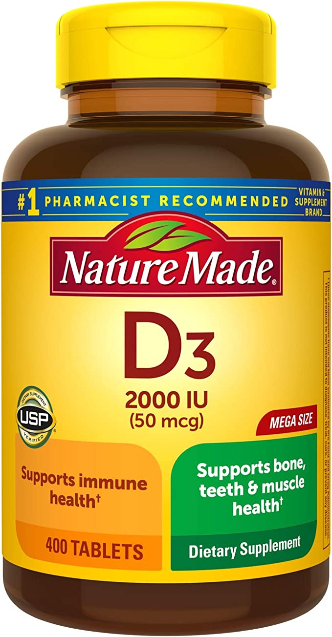 Nature Made Vitamin D3, 400 Tablets Mega Size, Vitamin D 2000 IU (50 mcg) Helps Support Immune , Strong Bones and Teeth, & Muscle Function