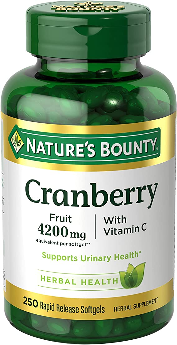 Nature’s Bounty Cranberry 4200mg With Vitamin C, Urinary & Immune Support, Cranberry Concentrate, 250 Softgels