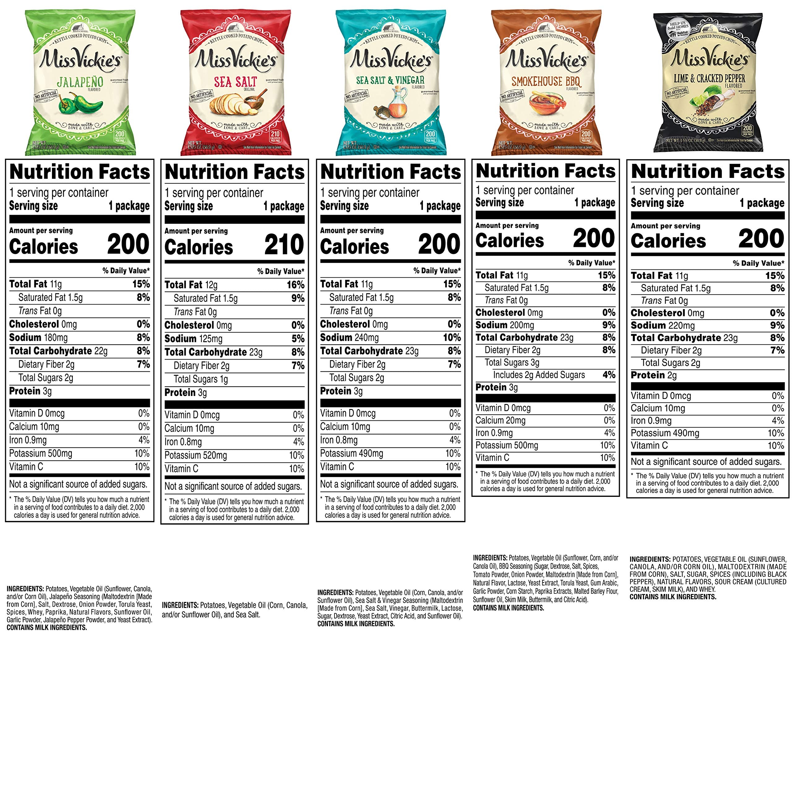 miss vickie's kettle cooked potato chip variety pack (assortment may vary), 1.375 ounce (pack of 28)