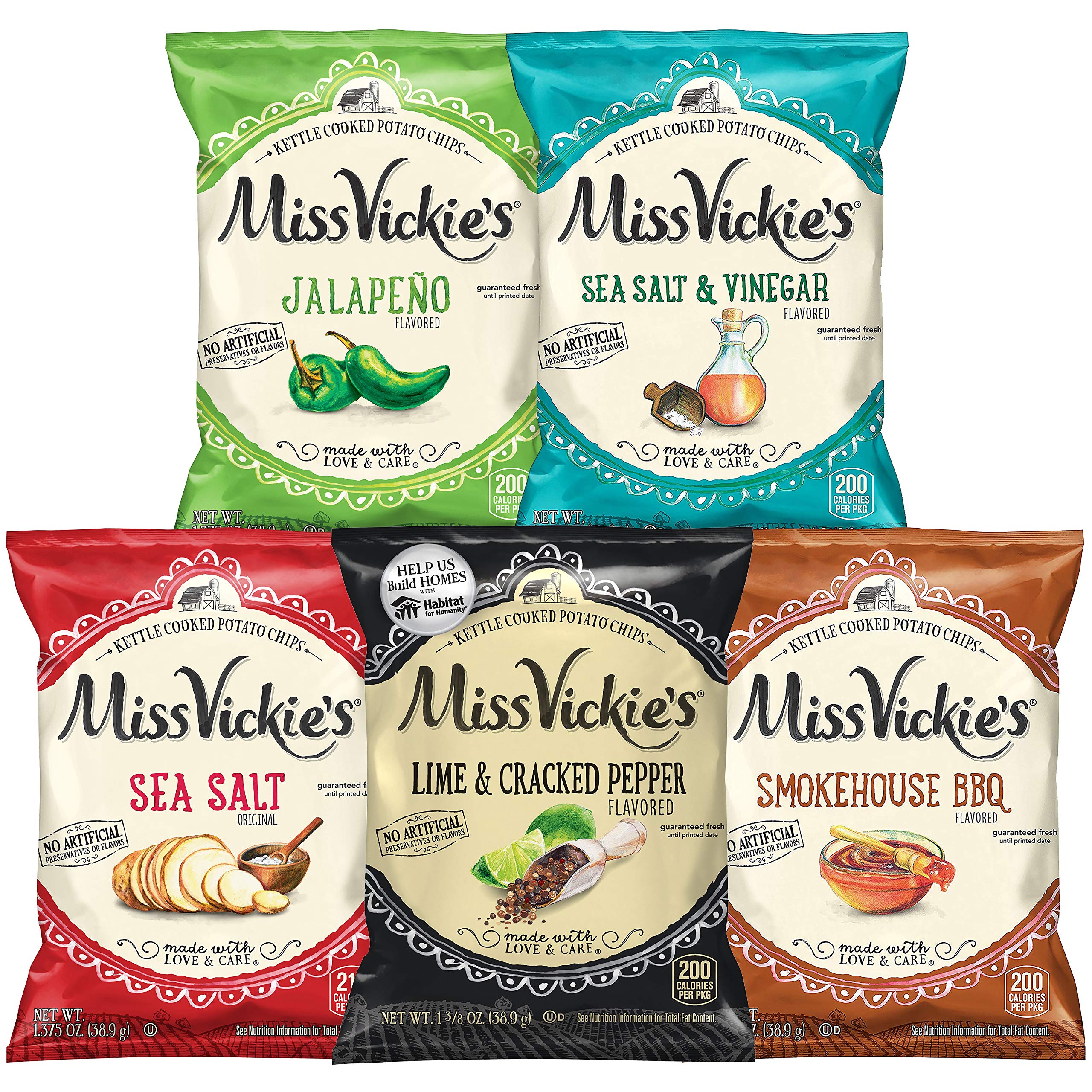 miss vickie's kettle cooked potato chip variety pack (assortment may vary), 1.375 ounce (pack of 28)